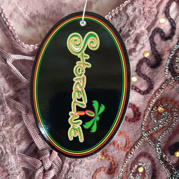 NWT Shoreline Boho One Size Purple Beading Embroidery Gauze 3/4 Sleeves Top - Picture 6 of 7